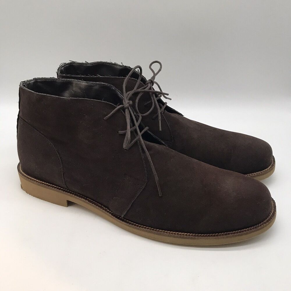 Guess Brown Faux Suede Leather Chukka Boots Men's 12 Lace Up Mid Top Ankle Shoes - Picture 3 of 11